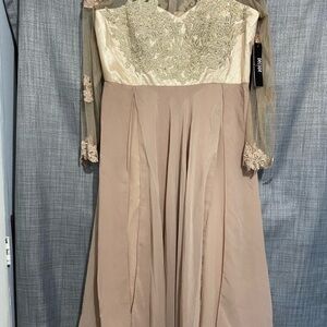 Elegant Beige and Cream Lace Dress